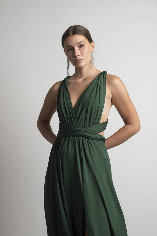 Hunter Green Dress - Multiway Dress - Slit Dress