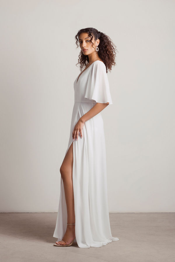 White Maxi Dress - High Slit Dress - Ivory Dress With Butterfly