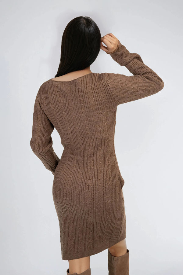 Rustic Haven Knit Wrap Mini Dress - Mocha