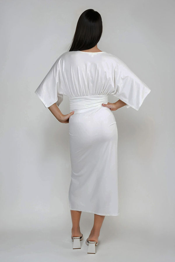 Still So Soft Kimono Slit Midi Dress - Off White