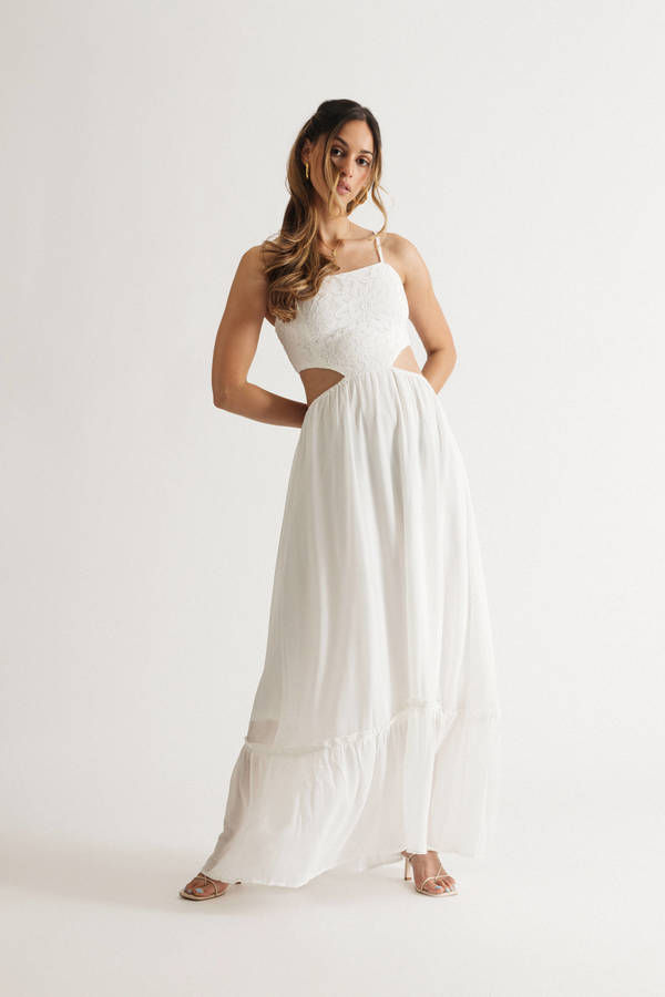 Angel Touch Lace Chiffon Cutout Maxi Dress - White - $41