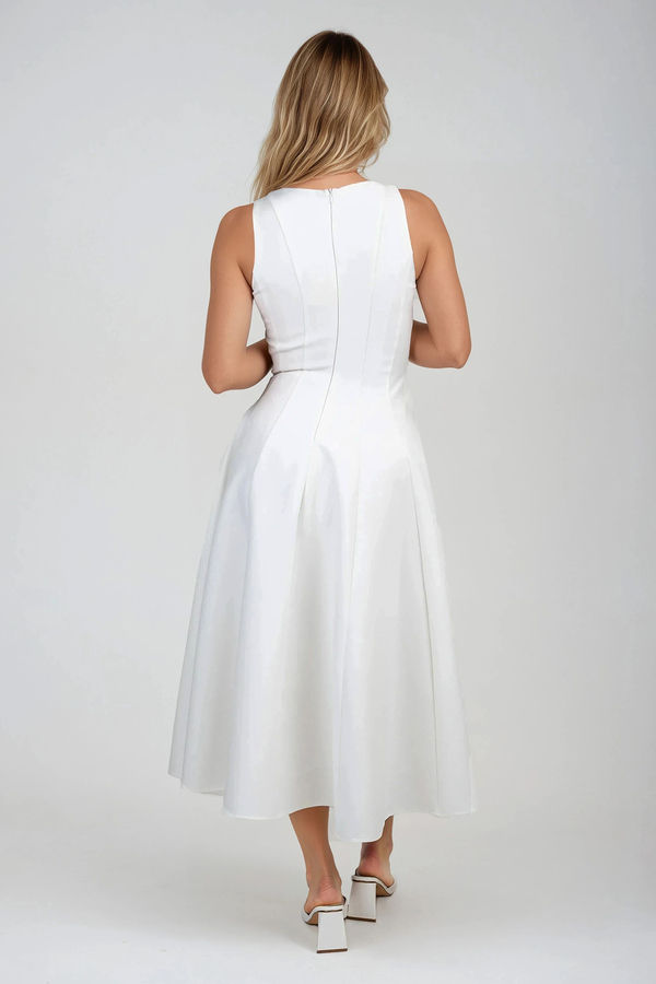 Every Bit Poised Fit & Flare Midi Dress - White