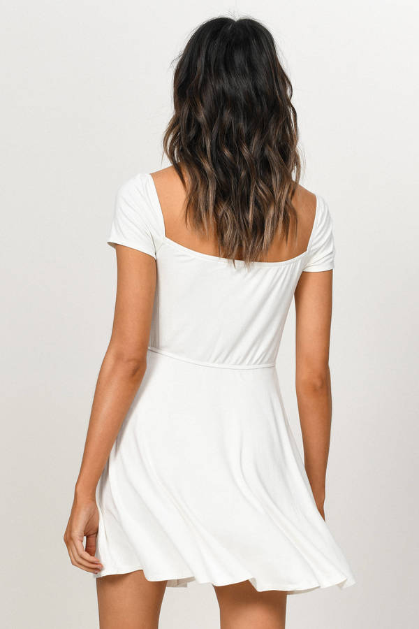 white square neck skater dress