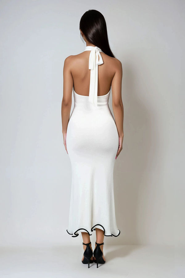 Slay in Silence Halter Ribbed Midi Dress - White