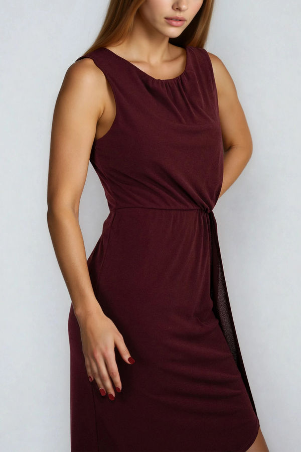 Twist Elegance Knot Draped Midi Dress - Wine