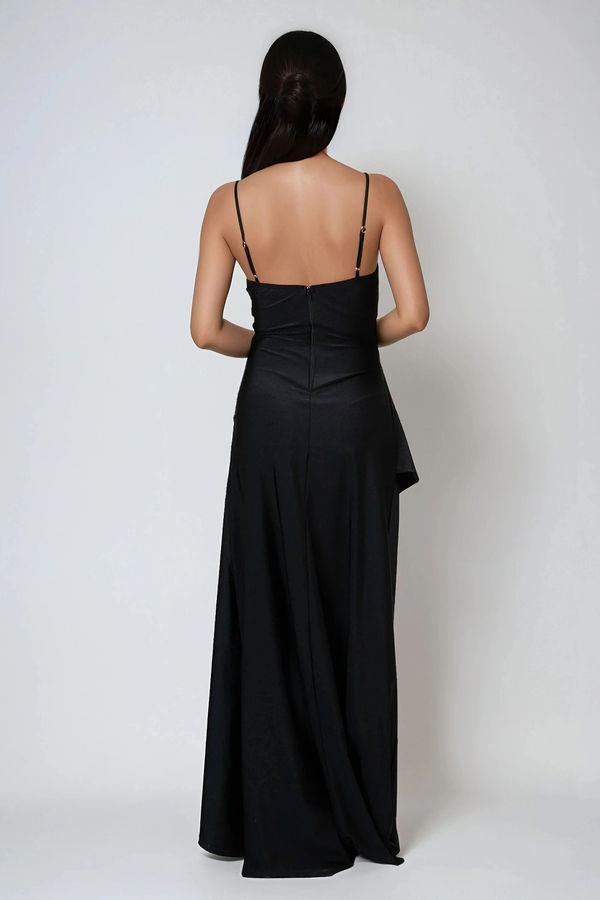 Just Dance Ruched Asymmetrical Maxi Dress - Black
