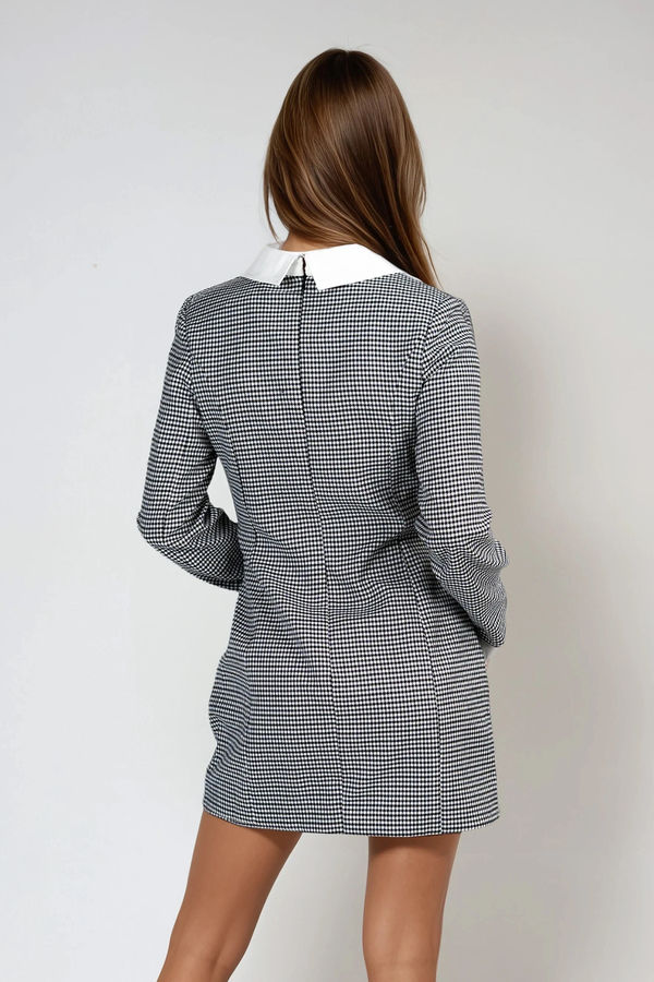 Metro Chic Plaid Button Mini Dress - Black