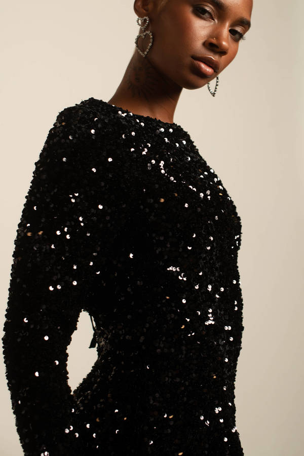 Black Glitter Long Sleeve Bodycon Mini Dress