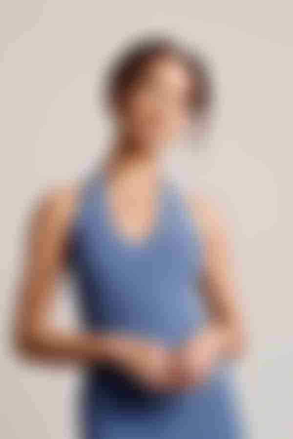 Aylah Halter Ribbed Knit Bodycon Mini Dress - Blue