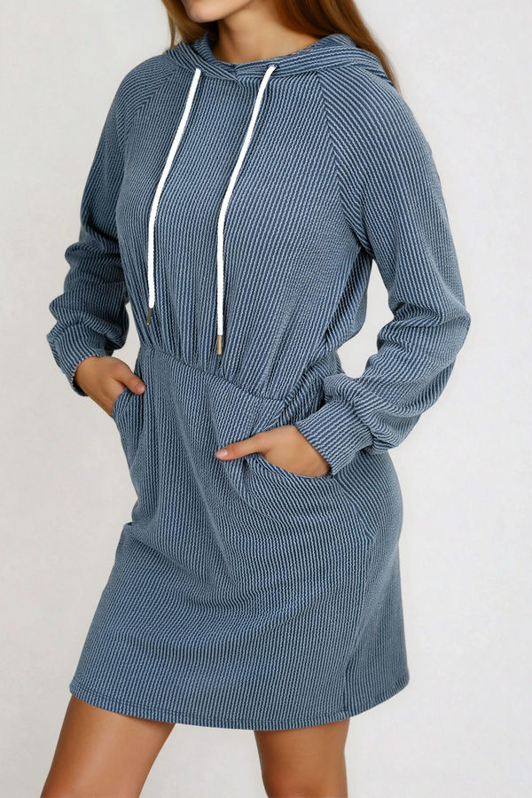 Chill Mode Hooded Knit Mini Dress - Blue