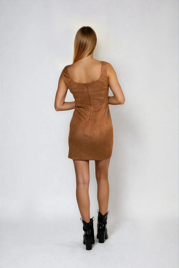 Rustic Muse Lace Up Suede Mini Dress - Brown