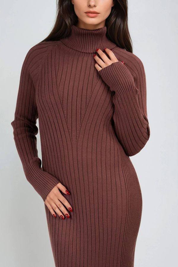 Auburn Edge Sweater Turtleneck Midi Dress - Chocolate