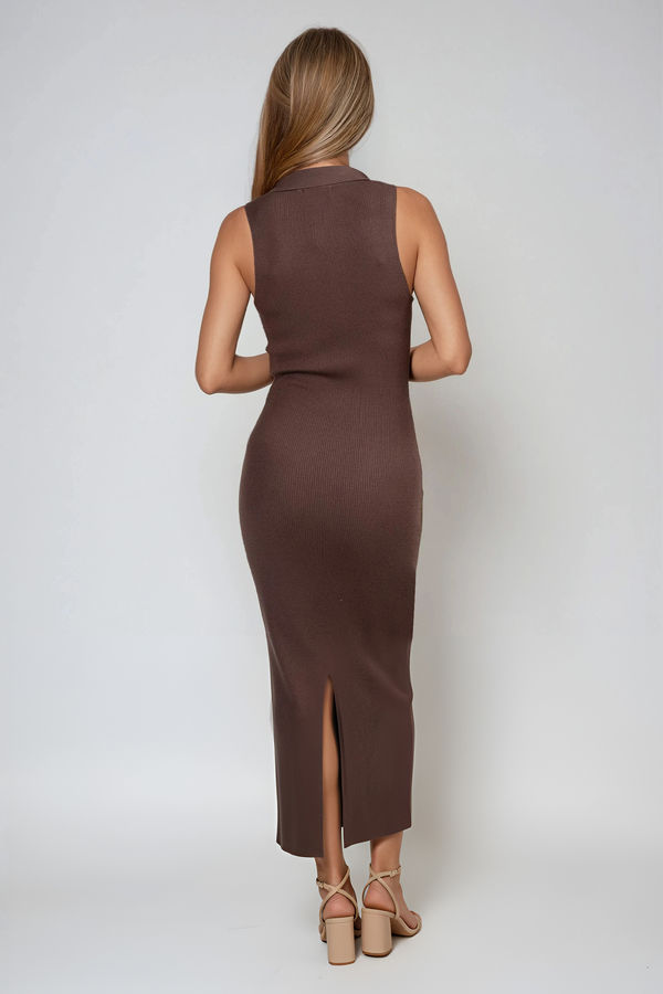 Urban Ease Collared Sweater Maxi Dress - Espresso