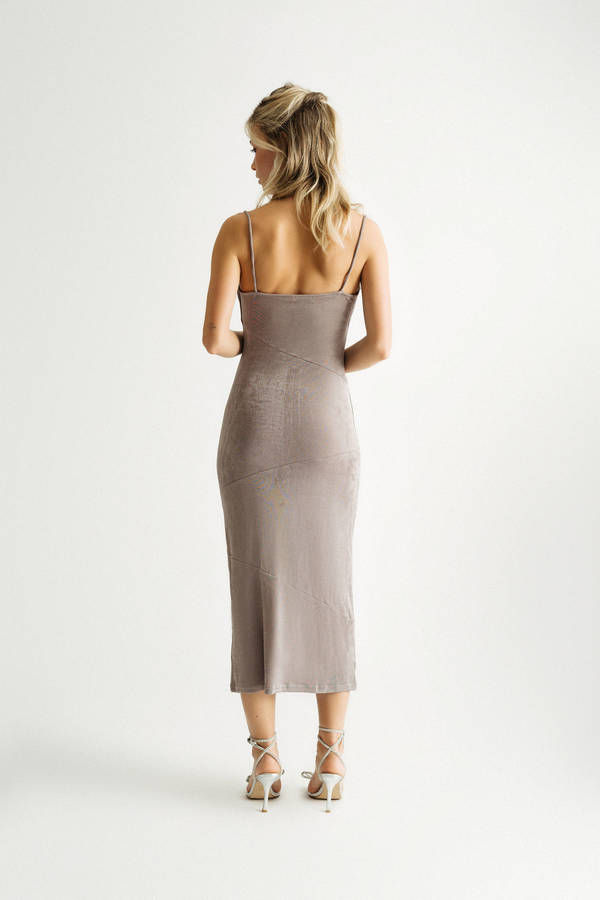 Grey Cowl Neck Bodycon Dress - Midi Sleeveless Dress