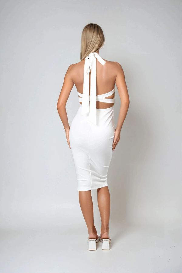 So Delicate Halter Bodycon Midi Dress - Ivory