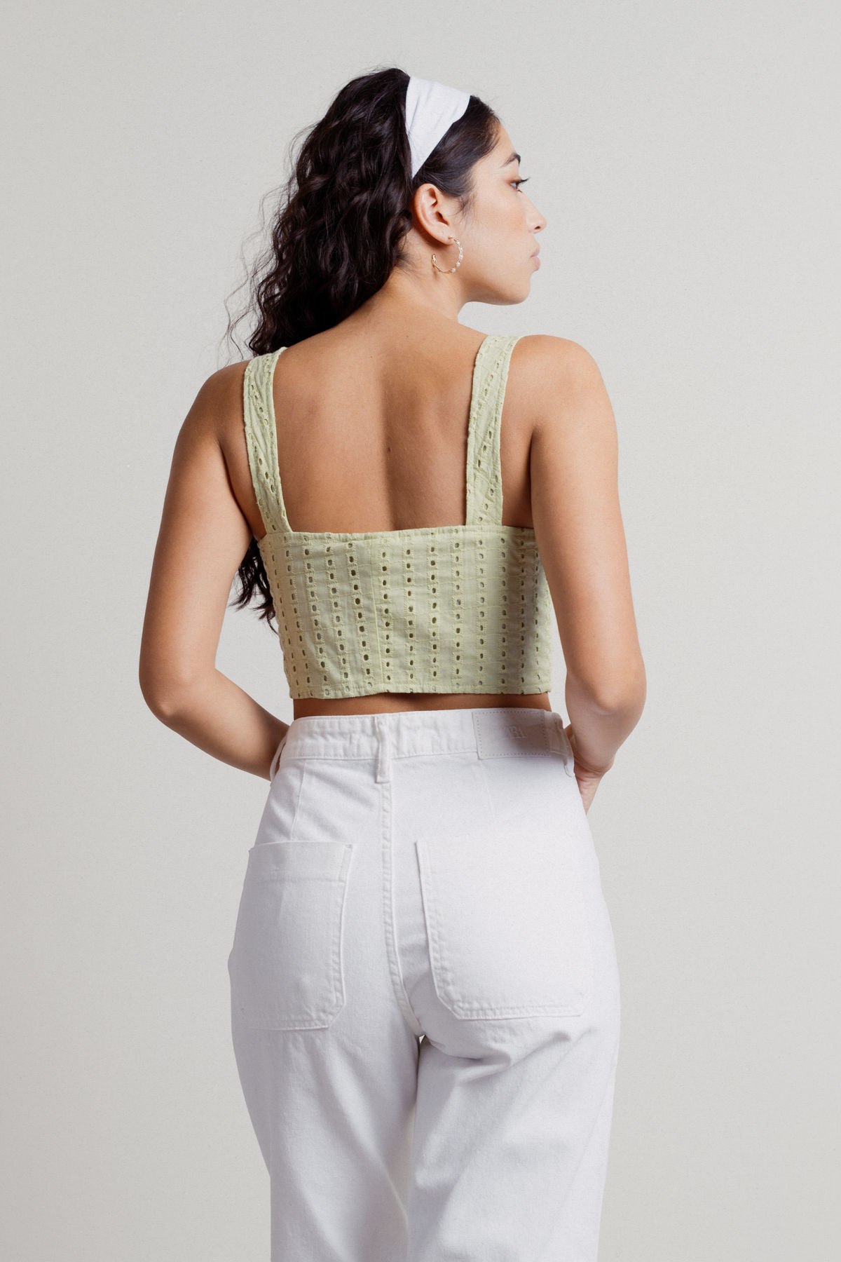 Green Crop Top Eyelet Fabric Crop Top Crop Top With front Zipper