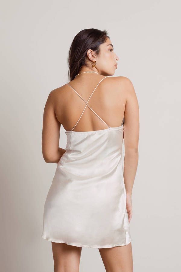 Pearl Satin Dress - Mini Slip Dress - White Cami Dress