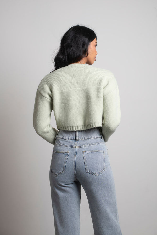 Green Cardigan Set - Front Button Sweater Top - Sage Cropped Cardigan Set