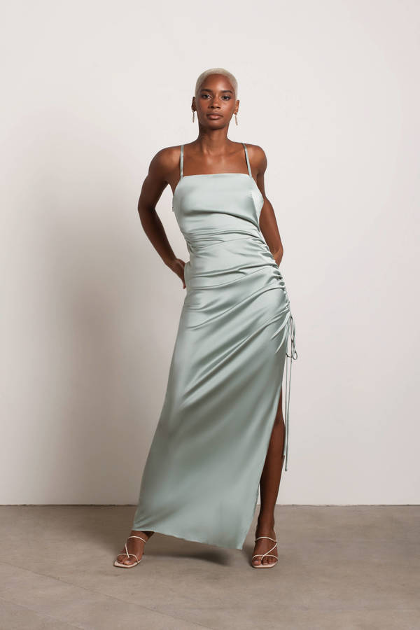 Sage Green Dress - Side Slit Dress - Maxi Dress