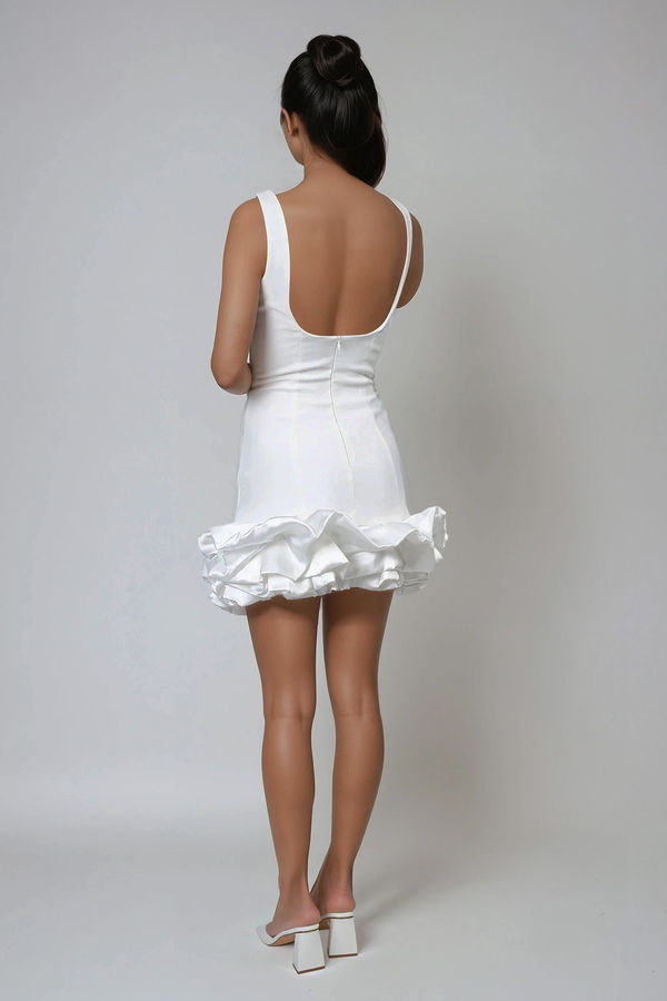 Be My Baby Ruffle Structured Mini Dress - White