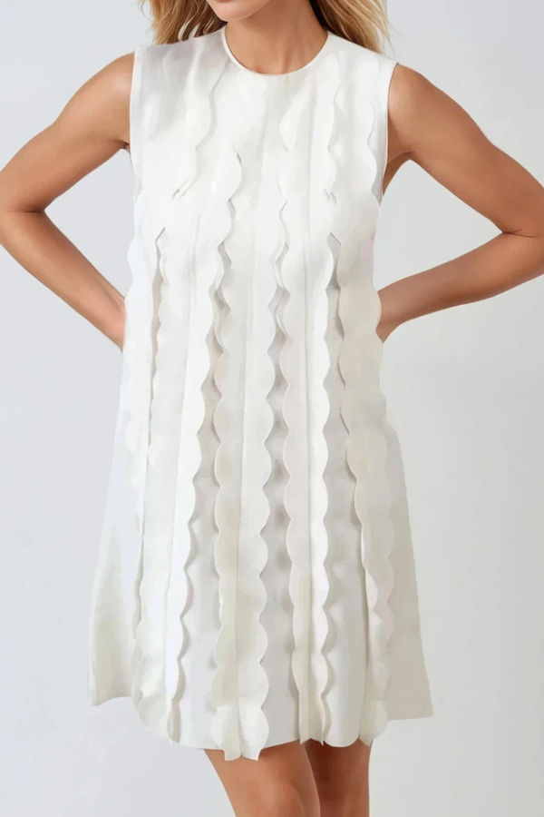 Feelin' Myself Scallop Textured Mini Dress - White