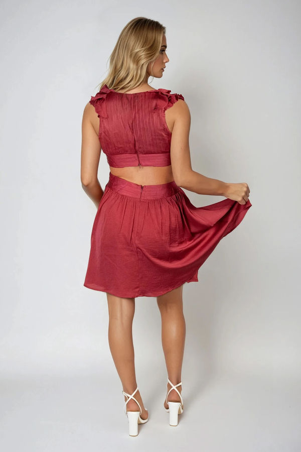 Hot To Go Ruffle Cut Out Mini Dress - Berry