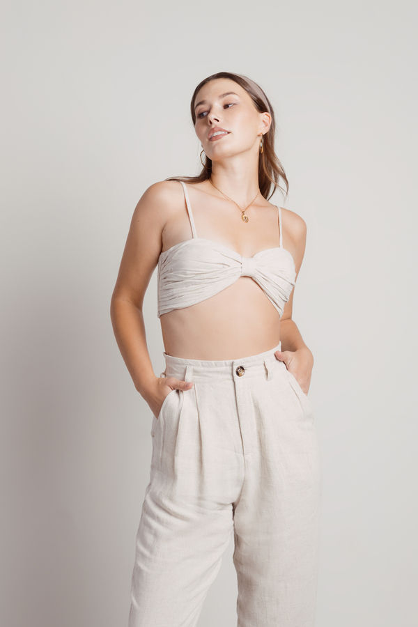 Love Me Right Beige Linen Crop Top and Pants Set