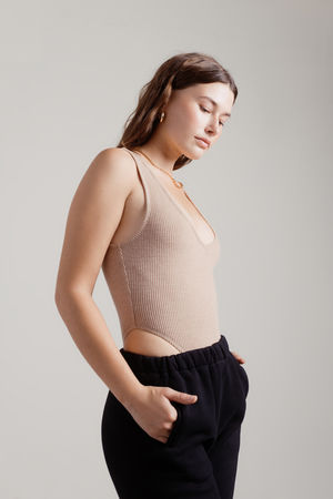 Elonglin Ladies Lace Up Front Long Sleeve V Neck Plunge Bodysuit