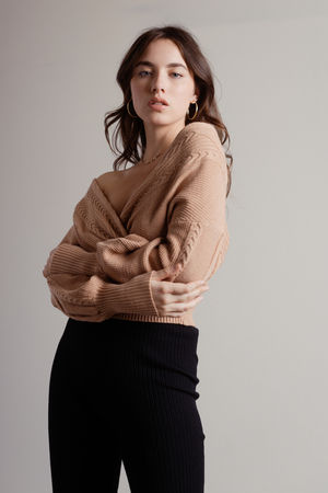 Brown Sweater - Flared Sleeve Sweater - Toast Crew Neckline Sweater