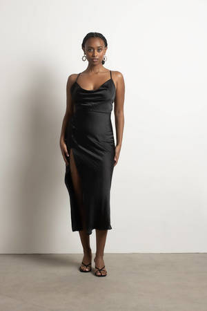 Long satin dress with embroidery Woman, Black | TWINSET Milano