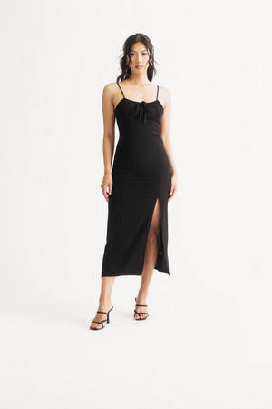 Chrissie Black Ruched Tied Slit Midi Dress - $31 | Tobi US