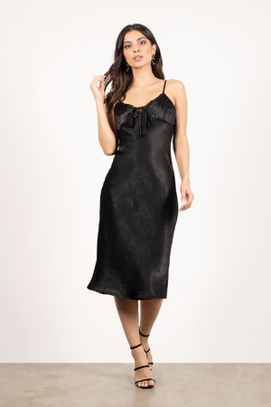 Sexy Black Midi Dress - Black Satin Dress - Bodycon Dress