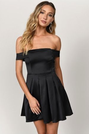 Black Mini Dress - Skater Dress - Off Shoulder Black Sexy Dress