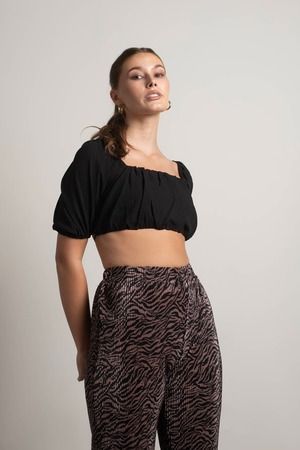 Black Crop Top - Open Back Tie Crop Top - Puff Sleeve Backless