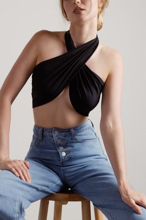 Black Crop Top - Multiway Wrap Crop Top - Wrap Halter Top