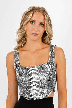 A. Peach Embroidered Floral Corset Tank Top - Women's Tank Tops in Black