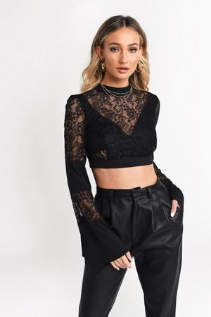 Lace Crop Top Long Sleeve