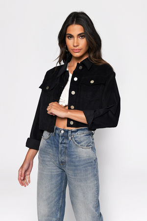 Black Jacket - Cropped Jacket With Big Buttons - Loose Sleeves Jacket
