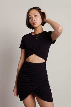 Cut It Out Body-Suit Mini Dress - L / black