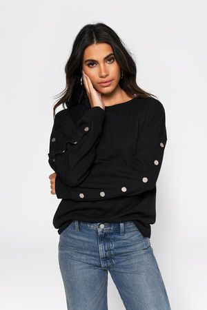 Black Sweatshirt - Comfortable Sweater - Black Button Sweater