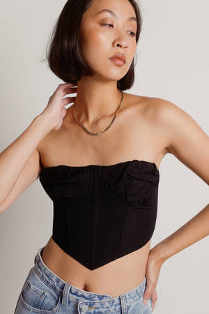 Ruffle bustier corset top, Black