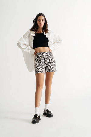 Black & White Animal Print Shorts - Asymmetrical Shorts