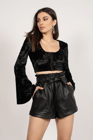 Velour & Lace Bell Sleeve Crop Top