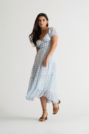 Blue gingham midi dress hotsell