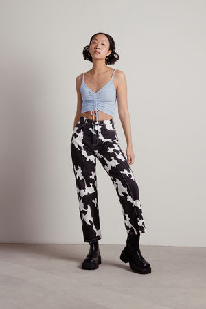 Cute Blue Crop Top - V-Neck Top - Ruched Crop Top