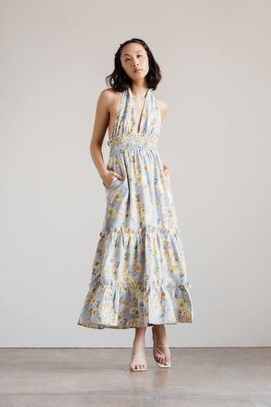 Lexi Floral Halter Midi Dress - Blue Multi - $158 | Tobi US