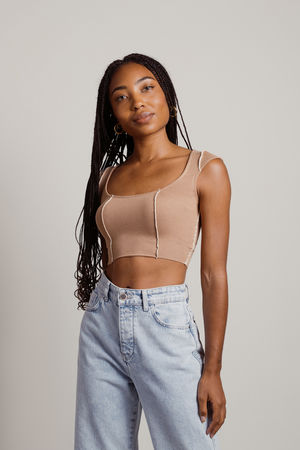 Crop Top - Contrast Stitch Crop Top - Ribbed Cropped Tank Top