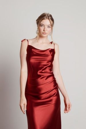 Spaghetti Straps Red Satin Mini Dress - Red / L