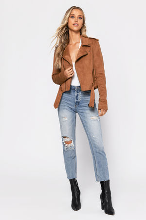 Faux suede moto deals jacket camel