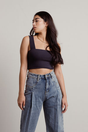 Skye Ribbed Angled Corset Crop Top in Light Blue